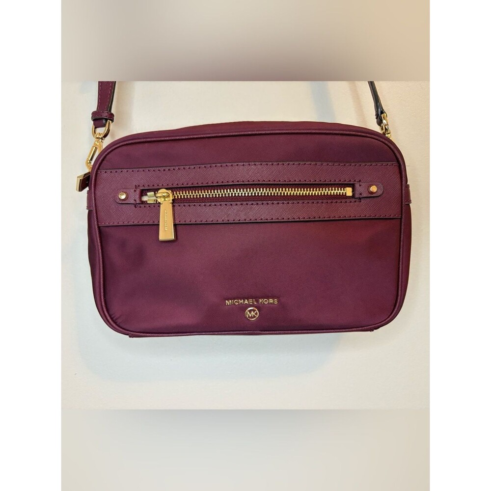 Michael Kors Burgundy Nylon Crossbody Camera Bag Gold Hardware